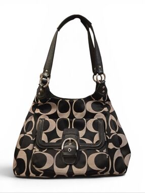 Coach Black & Khaki Signature Canvas Shoulder Bag
